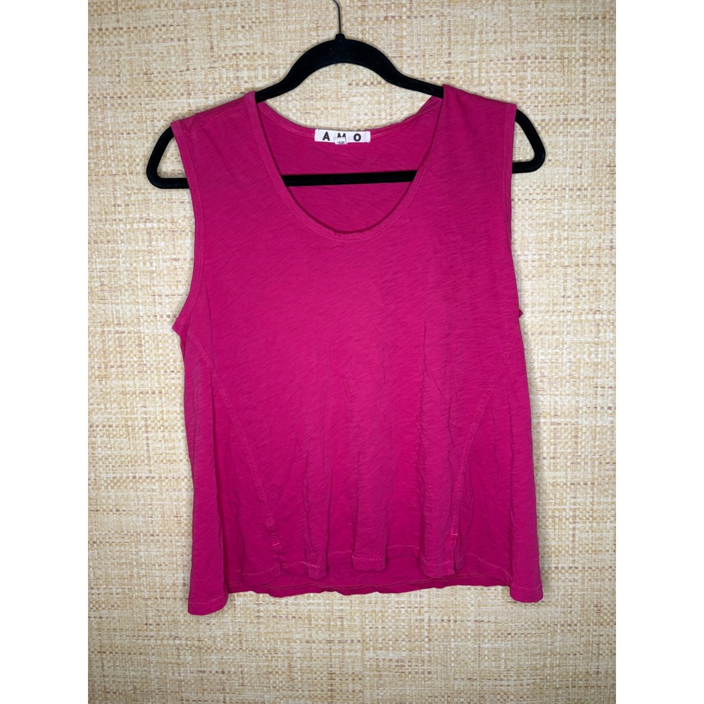 AMO Pink Pima Cotton Scoop Neck Sleeveless Tank Top Size L Magenta Slub Knit